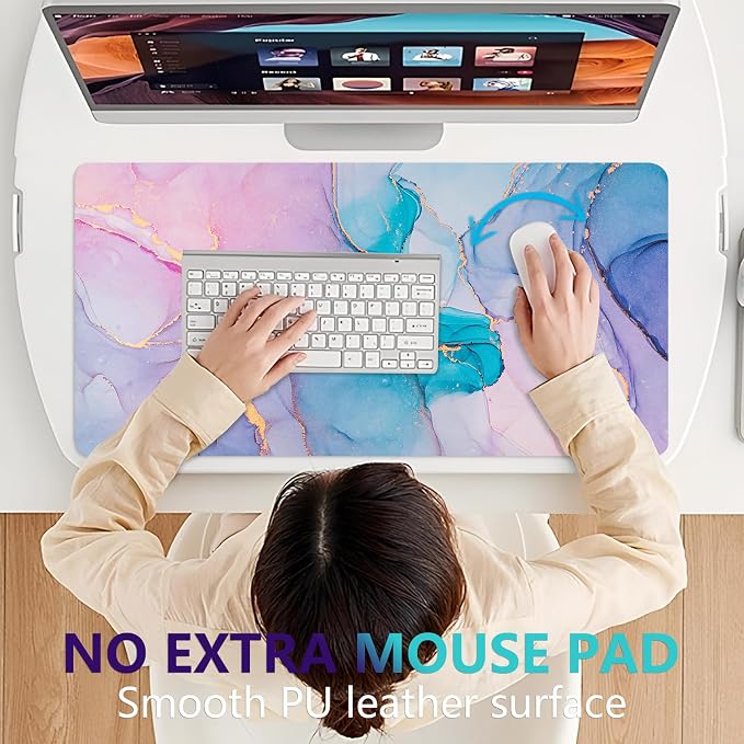 Desk Mat, Desk Pad Dual Leather Sided Desktop Mat for Office and Home,Desk Organization and Accessories Ideal for Large Mouse Pad and Desk Mats on Top of Desks (Blue Pink Marble 31.5"x 15.7")