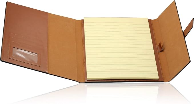 GALLAWAY LEATHER Padfolio Folder – Slim Portfolio Organizer Holder for Letter Legal A4 Note Pads Notebooks for Men and Women Refillable Business Leather Folio Binder, Brown
