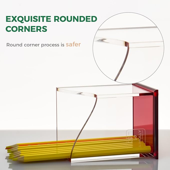 Red Acrylic Pencil Pen Holder Cup, Desk Accessories Holder,Makeup Brush Storage Organizer, Modern Design Desktop Stationery Organizer for Office School Home Supplies, 3.1x 3.1x 4.3 inch