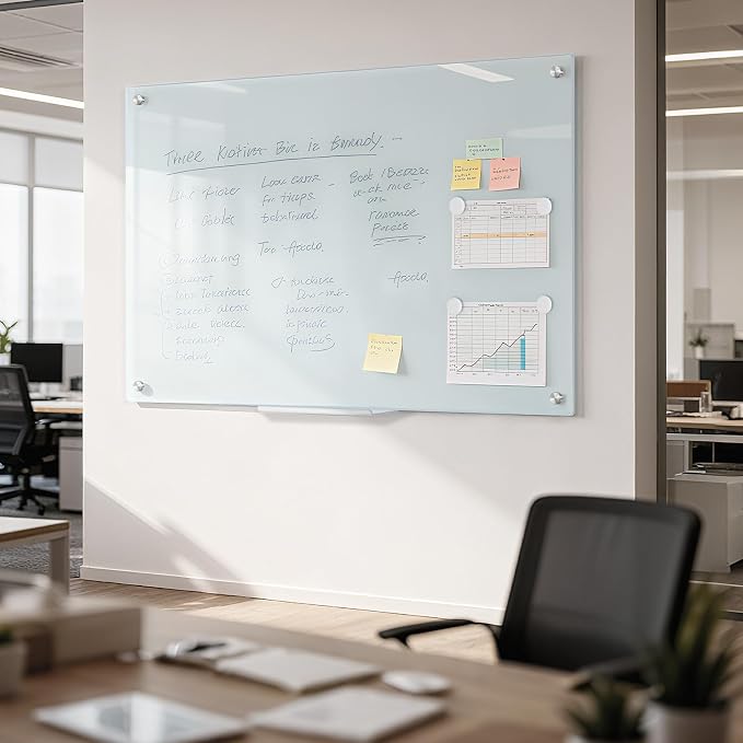 Glass Magnetic Dry Erase Board, 24" x 18" （2'x1.5'） Tempered Glass Whiteboard Wall Mounted Small White Board for Home, Office, School