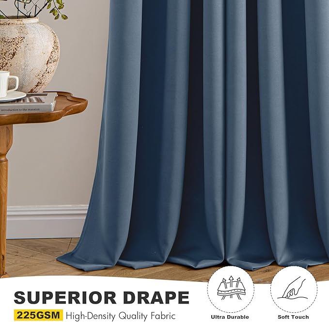 MIULEE Blackout Curtains for Bedroom Living Room 2 Panels, Thermal Insulated Room Darkening Drapes Grommet Noise Reducing Light Blocking Window Treatments 96 Inches Long 40x96 Inch Stone Blue