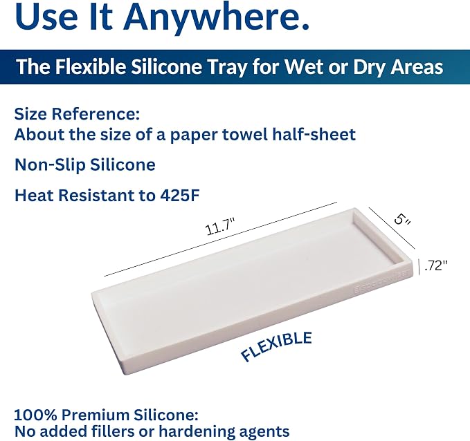 Silicone Countertop & Vanity Bathroom Tray – 2 PC 11.7" | Bathroom Tray Set, Bathroom Tray Countertop, Bathroom Counter Tray, Dish Soap Kitchen Tray & Bathroom Organizer Countertop