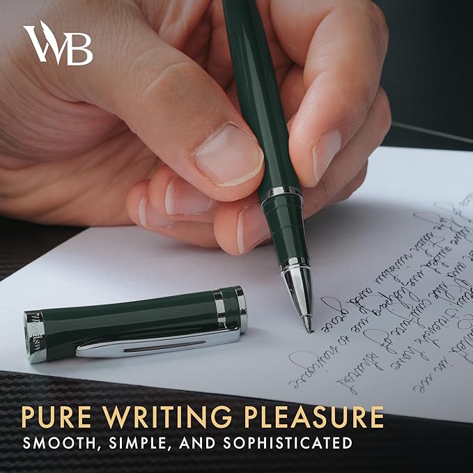 Wordsworth and Black Rollerball Pen - Luxury Pen - Chrome Finish, Green Lacquer, Ink Refill, Refillable, Gift for Men & Women, Professional Writing, Nice and Fancy Pens and for Work