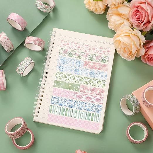 12 Rolls Watercolor Floral Washi Tape Set 15 mm Vintage Flower Decorative Masking Tape for Summer School Arts DIY Craft Scrapbook Journal Supplies Gifts(Pink,Blue and Green,Garden)