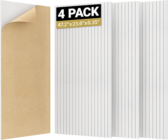 TONOR Large Acoustic Wall Panels, 4 PCS 47.2" X 23.6" X 0.35" Sound Proof Panels for Walls, Peel and Stick Wall Panels for Recording Studio Acoustical Treatments, White