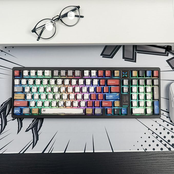 Japanese Manga Keycaps, PBT Side Printed Keycaps, Retro Custom Cherry Profile Keycap Set, 128 Keys Cool Anime Key Caps for 60%, 65%, 75%, 100% Cherry MX Switches Mechanical Keyboard