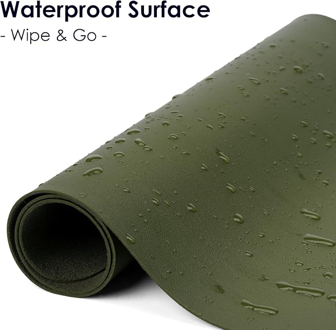 Leather Desk Pad Protector, Waterproof Mouse Pad, PU Desk Mat, Office Desk Cover, Desk Writing Mat for Office/Home/Work/Cubicle (Olive Green) 9x8 in