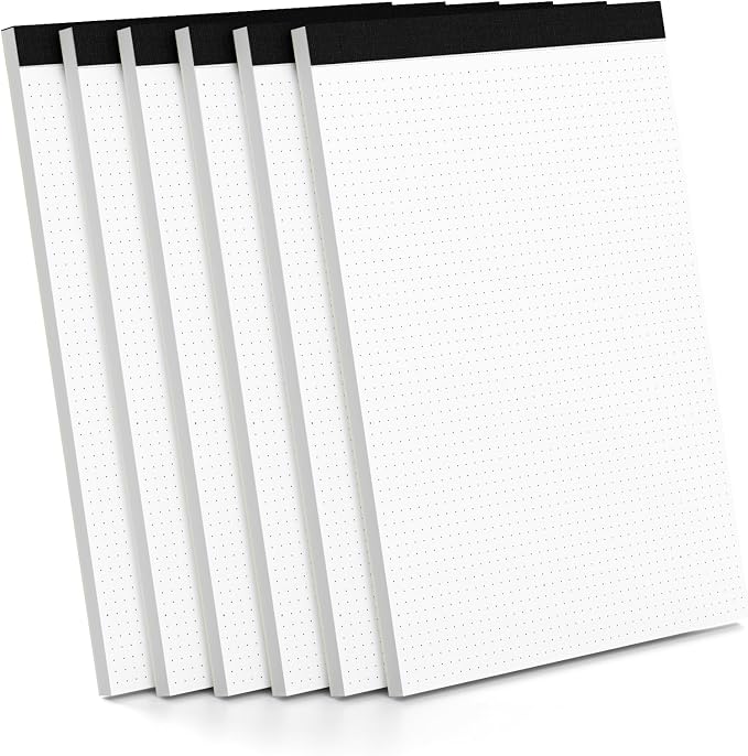 Zaviko Dotted Paper 8.5 x 11, 6 Pack Dot Grid Paper Pad, 30 Sheets Per Pad Dotted Journal Notepad 8.5 x 11, Easy Tear-Off 5x5 Dots Journal Paper Pads for Office, School