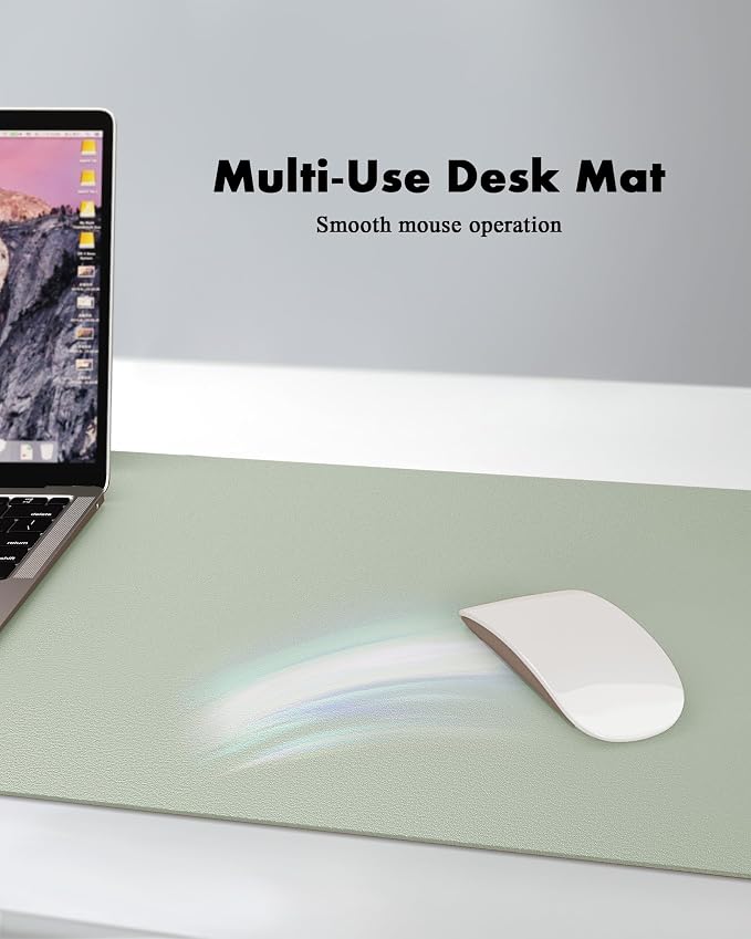 YSAGi Double-Sided Desk Pad, 23.6"x13.7"Leather Desk Mat, Eco Cork Desk Pad Protector,Large Mouse Pad,Waterproof Desk Blotter for Office/Home(Grayish Green)