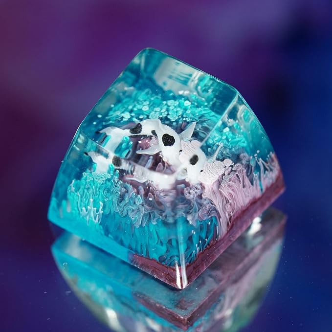 Koi Fish Artisan Keycap Blue - 1U ESC, R1 SA Profile Custom Handmade Resin Cherry MX Switch Key Cap Mechanical Keyboard, Cool Tech Gifts for Men, Dad, Father, Gamer, Koi Lover
