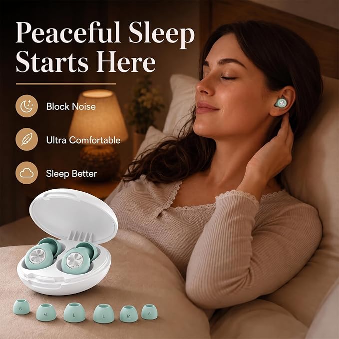 45dB Ear Plugs for Sleeping, Soft Silicone for Side Sleepers, 4 Sizes | Reusable soft silicone with XS/S/M/L sizes for side sleepers, concerts, flights and hotels; carrying case included.