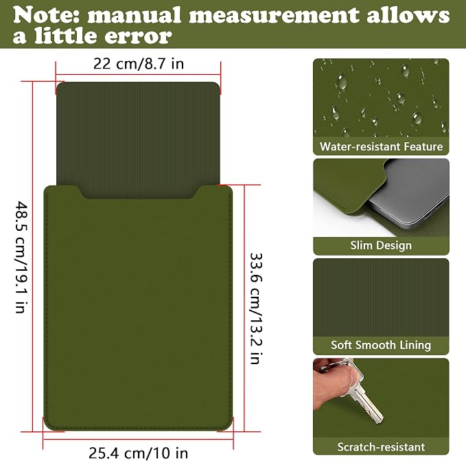bvya 12-13.3" Laptop Sleeve, PU Leather Laptop Case Compatible with MacBook Air 13 2018-2022 (M2 A2681 M1 A2337), Compatible with MacBook Pro 13 2016-2022 (M2 A2686 M1 A2338 A2251 A2289 A2159)