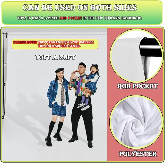 White Backdrop 10x20ft, Wedding, Birthday Party, Photography Studio, Polyester, White