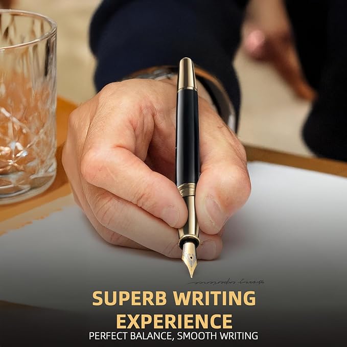 Luxury Fountain Pen Gift Set For Writing Smooth, Fine Nib, Includes Refillable Ink Converter &10 Black 3.4mm Ink Cartridges Metal Pen,Journaling Fancy Pen