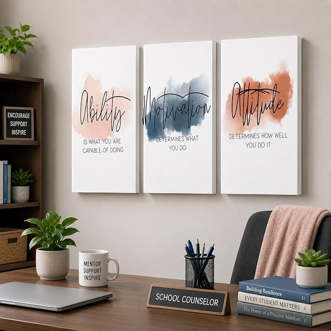 3 Piece Inspirational Canvas Wall Art, Quotes Motivational Mindset Print Pictures for Office Wall Decor, Triptych Entrepreneur Poster Framed Artwork for Women Men Home Decor Ready to Hang (36"Wx18" H)