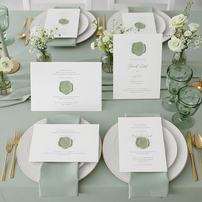 60Pcs Wax Seal Stickers, Wedding Invitation Envelope Seal Stickers Adhesive Backed Sage Green for Wedding, Party,Baby Shower, Gift Wrapping (4 Leaf Styles)