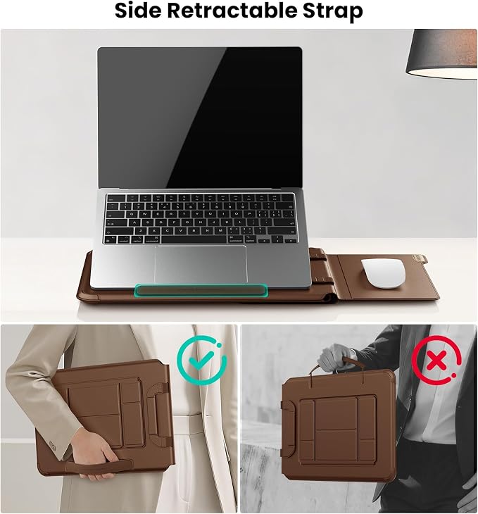 Nillkin 14 inch Laptop Sleeve with Handle (4-in-1), 2 Stand Modes, Slim Laptop Case with Adjustable Stand & Mouse Pad, MacBook Air 13 inch Case for Samsung/Surface/HP/Chromebook/Dell 12-14‘’, Brown ﻿