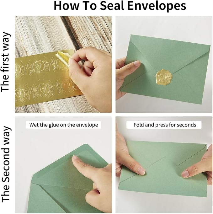 50 Pack Sage-Green A6 Envelopes with Cards and Gold Stickers, 4x6 | With Thick Folded Cardstock, For Greeting Cards, Wedding, Birthday, Invitations, Baby Showers