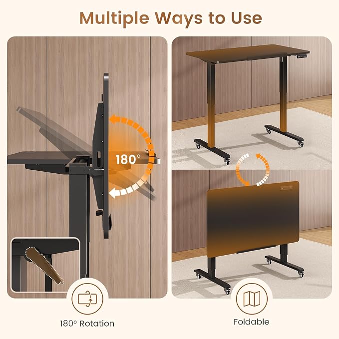SEDETA 31.5 Inches Electric Standing Desk, 180° Tiltable Mobile Rising | Computer Desk Height Adjustable with Wheels for Drawing/Writing/Gaming/Study/Home Office/Small Space, Black