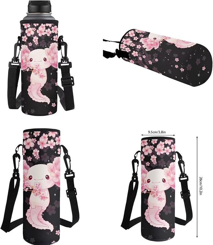 WELLFLYHOM Axolotl Cherry Blossom 17 Inch School Backpack for Kids 8-12 Girls Junior High Book Bag with Lunch Box Pencil Case Water Bottle Case Back to School Supplies