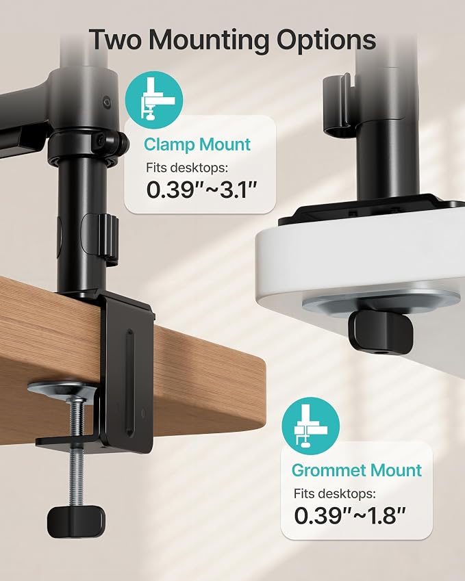 Single Monitor Arm for 17-32 Inch Screens, Holds up to19.8 lbs | Desk Monitor Mount with Clamp and Grommet Base,Gas Spring Monitor Stand,Full Motion Monitor Arms for Home Office