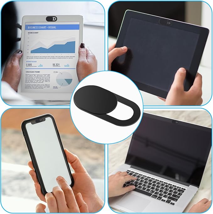 Amabro 8PCS Webcam Cover Slide, Thin Phone Camera Cover Laptop Computer Camera Cover Slide Blocker Slider Lens Cover Protector Protect Privacy Security Fits Desktop PC Tablet Pad(Black)