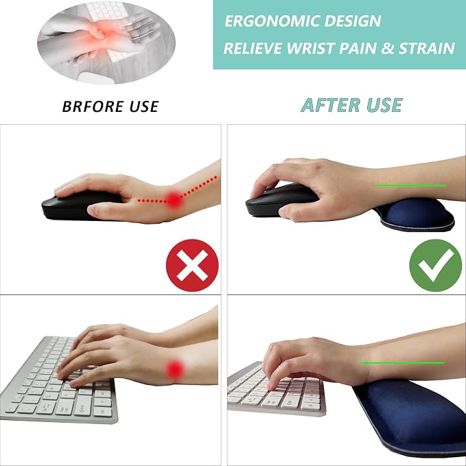 Keyboard Wrist Rest Mouse Wrist Support Set, Memory Foam Wrist Rest Pad for Computer Laptop Keyboard Mouse, Ergonomic Wrist Cushion Support for Typing Pain Relief, Gaming Home Office, Navy Blue