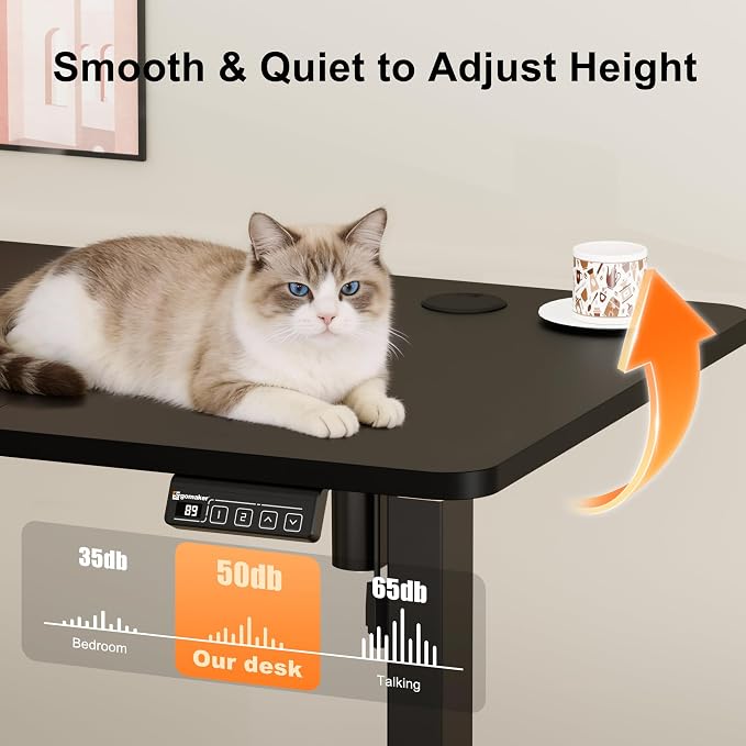 47"x24" Standing Desk, Height Adjustable Sit-Stand Home Office, Black | Electric Adjustable Standing Desk, Sit to Stand Computer Office Desk with Splice Board, Memory Preset, Lifts 28.7''-46.5"