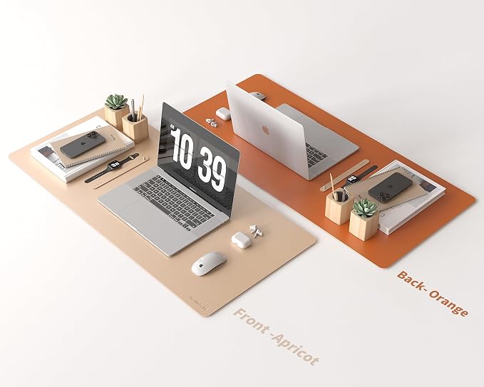RENMTURE Double-Sided Two-Tone Faux Leather Desk mat Desktop Organization and Accessories Home and Office Large Mouse pad Game and Work (Apricot/Orange, 36"x17")