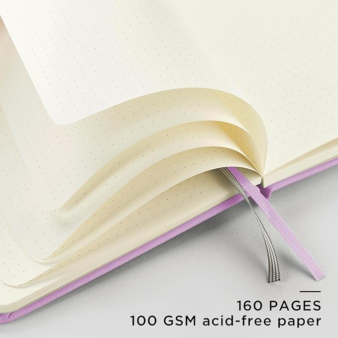 &And Per Se Dotted Journal and Pen Set, A5 Leather Hardcover Dotted Notebook, 160 Pages 100GSM Thick Paper Dot Grid Journal with Fineliner Pen (Purple)