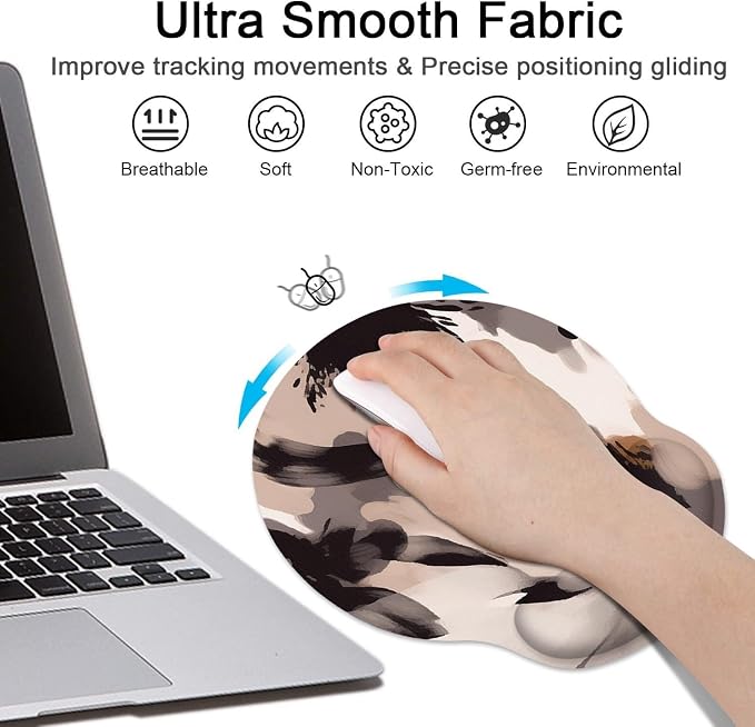 Britimes Brown Boho Tribal Flower Ergonomic Mouse Pad Set with Wrist Rest Non-Slip Rubber Base Wrist Cushion Support and Coasters Mousepad with Wrist Support for Computer Keyboard and Desk