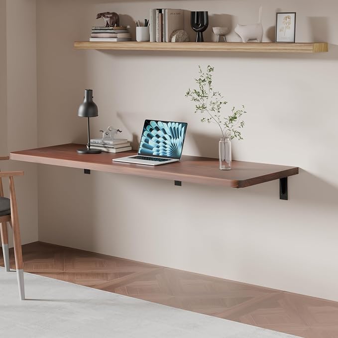 Floating Wall Mounted Table Desk with Pine Wood,72" x 22" Workbench for Garage,Home Office Desks with Heavy Duty Brackets,Work Table for Kitchen,Dining,Laundry (60 * 22 * 6.8 Inch)