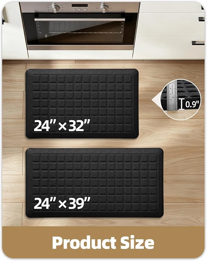 Color&Geometry Kitchen Floor Mat 20x32 Extra Thick Anti Fatigue, Black | 0.9in High Dense Foam Mat For Standing Comfort,Easy Clean,Stain Resistant,Beveled Safe Edges,Stress/Pian Relief,Foot Rest