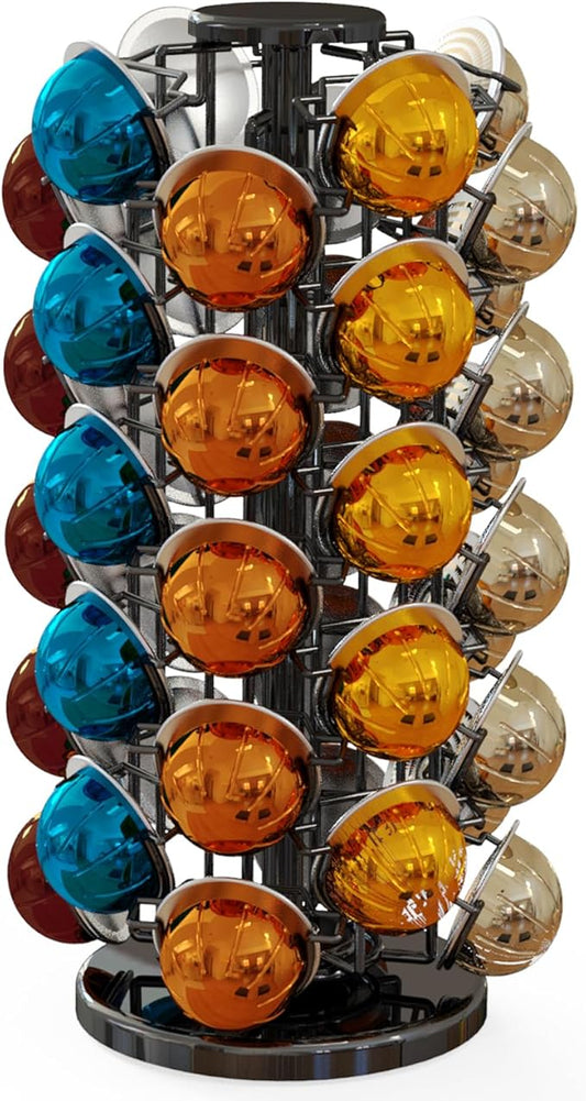 Coffee Pods Holder Organizer, 360 Degrees Revolving Pod Carousel Compatible for 40 Nespresso Vertuo Pods No Assembly Required Nespresso Pods Holder Tower Stand,Piano Black