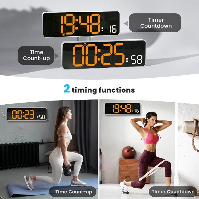 Digital Wall Clock, 12" Digital Clock with Remote Control, Date, Week, Temp, Humidity, DST, Timer, Auto-dimming for Living Room Classroom Gym Church Shop Garage