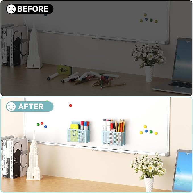 Marbrasse Magnetic Dry Erase Marker Holder, Mesh Pen Holder for Whiteboard，Magnet Pencil Organizer Storage for Refrigerator Locker Accessories Organizer for Home, School and Office (Blue 4p)