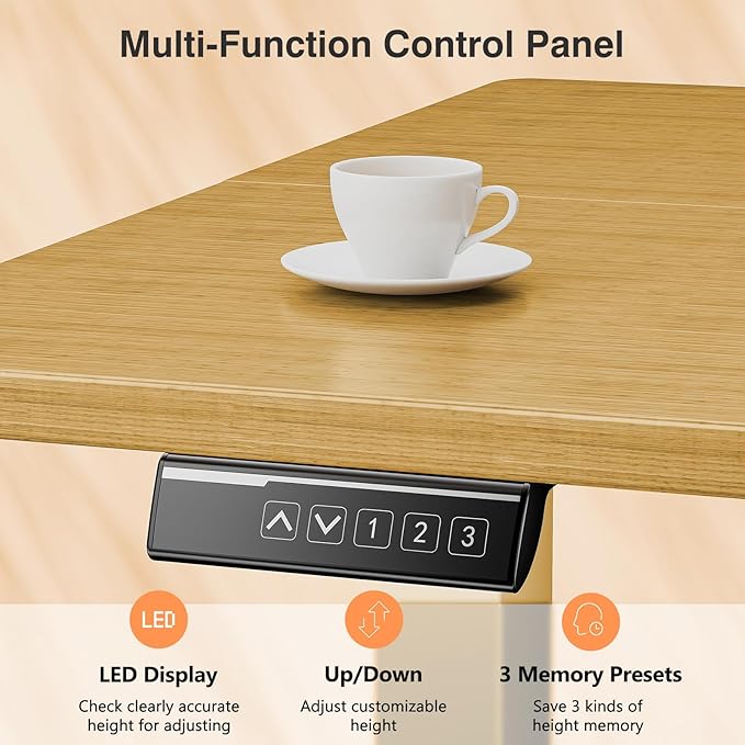 Sweetcrispy Electric Standing Desk Adjustable Height, 55x24 Inch Sit Stand Up Home Office Desks Computer Workstation PC Work Table with 3 Memory Preset Splice Wood Board Metal Frame, Oak