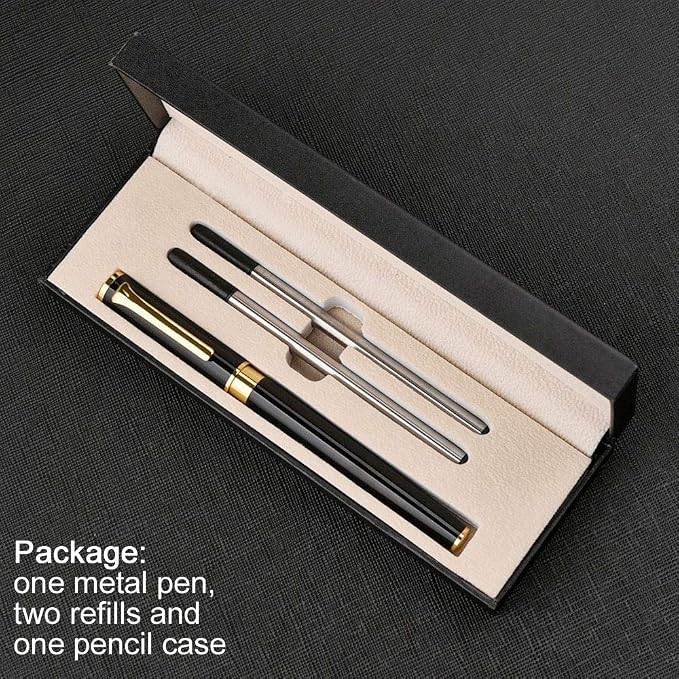 1314 Free Engraving pen Personalized custom pens Roller Ballpen, Ballpoint pen, Ball pen, Medium Refill Pen Black Ink, Custom Gifts for Men, Women, Classy Gift Box (Black Style 1)