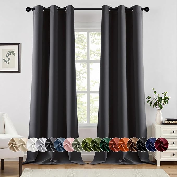 MIULEE Blackout Curtains for Bedroom Living Room 2 Panels, Thermal Insulated Room Darkening Drapes Grommet Noise Reducing Light Blocking Window Treatments 90 Inches Long 40x90 Inch Dark Grey