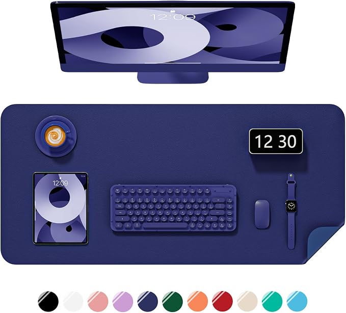 Desk Pad, 30" x 14" PU Leather Non-Slip Desk Mat Large Mouse Pad for Desktop, Waterproof Laptop Computer Writing Mat for Office, Home, Work, Gaming, Violet Blue