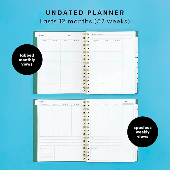 PAPERAGE Undated 12 Month Weekly & Monthly Planner with Durable Cover & Spiral Binding, 7.5 in x 9 in, Productivity Planner with Note Pages, Goals & Budget Trackers, Stickers & Bookmark (Coral)