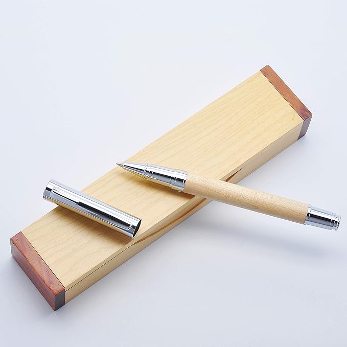 LACHIEVA LUX Natural Maple Wood Rollerball Pen Set - Premium Wooden Pen with German Schneider Refill, Luxury Writing Instrument for Men & Women, Executive Gift for Office & Business (Maple)