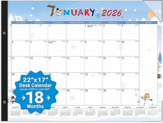 2026 Desk Calendar Large 22x17 – 01/2026-07/2027 Desk Top Calendar 2026 with plastic cover