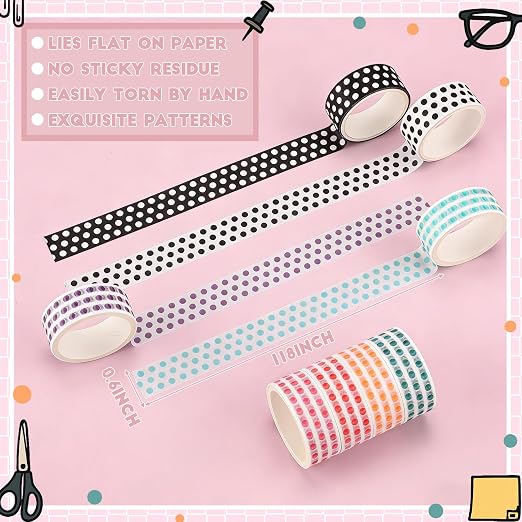 24 Rolls Polka Dot Washi Tape Back to School Gifts Colorful VBS Polka Dot Washi Stickers Bulk for Crafting Gift Journals Planners Scrapbooking Gift Wrapping DIY Crafts Favors