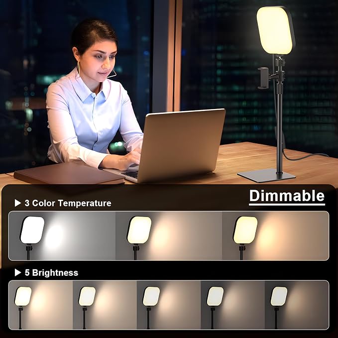 Mojimdo Video Conference Lighting, 180 LED Webcam Light with 3 Color & 5 Brightness for Video Recording, Zoom Light with Phone Holder for Laptop Computer Online Meeting, Video Calls, Live Streaming