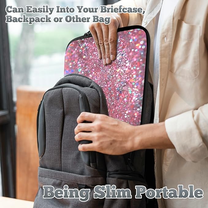 Universal Tablet Laptop Sleeve Case 10 inch, Pink Glitter Slim Carrying Case Travel Laptop Bag Durable Handbag for 7 to 10-inch Laptops/Notebook/Kids Tablet/ipad/eBook Readers