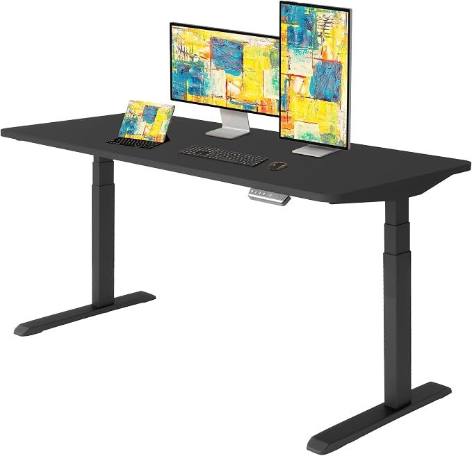 Fromann Dual Motor Standing Desk Frame 3 Stage Legs Electric Heavy Duty Sit Stand up Height Adjustable Desk Base for Home and Office (Black)