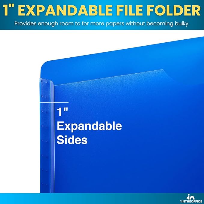 1InTheOffice File Folders, Plastic, Assorted Colors, Letter Size, Expandable, 20 Pack