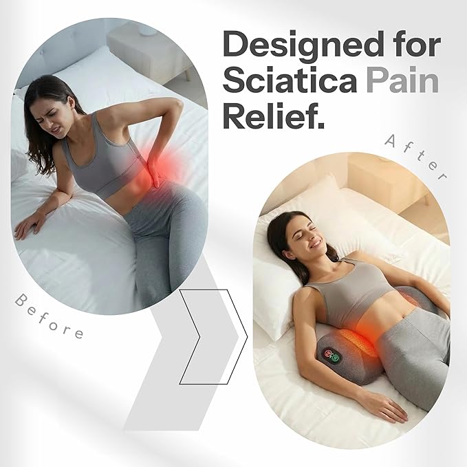 3 in 1 Lumbar Massager for Lower Back Pain & Sciatica Massager, Smooth Comfort with Triple Function Fusion, Heated Lumbar Support Pillow, Back Massager Pillow, Spine Relief Chair Lumbar Massage Pillow