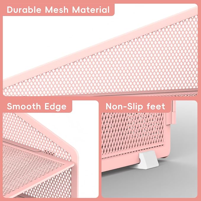Desk File Organizer, 4 Letter Trays and 2 Upright Sections, Pink | Paper Organizer for Desk with Tiered Letter Trays and Vertical File Holders for Home Office, School and Workspace Use